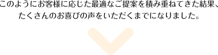 このようにお客様に応じた最適なご提案を積み重ねてきた結果、たくさんのお喜びの声をいただくまでになりました。